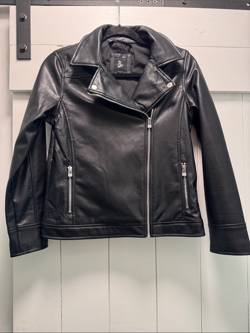 Art Class Faux Black Leather Girls Motorcycle Jacket Moto XL 14 fits Women’s XS